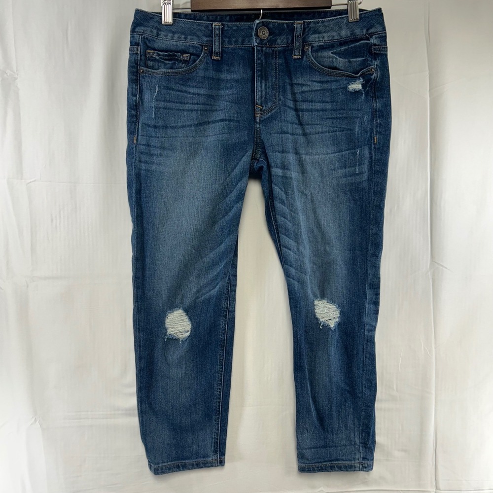 Express Jeans Tapered Boyfriend Womens 4 Blue Distressed Low Rise Cropped
